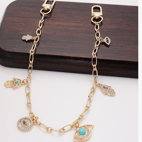 Evil eye hamsa hand gold link bag clip on charms accessories - Picture 1 of 4